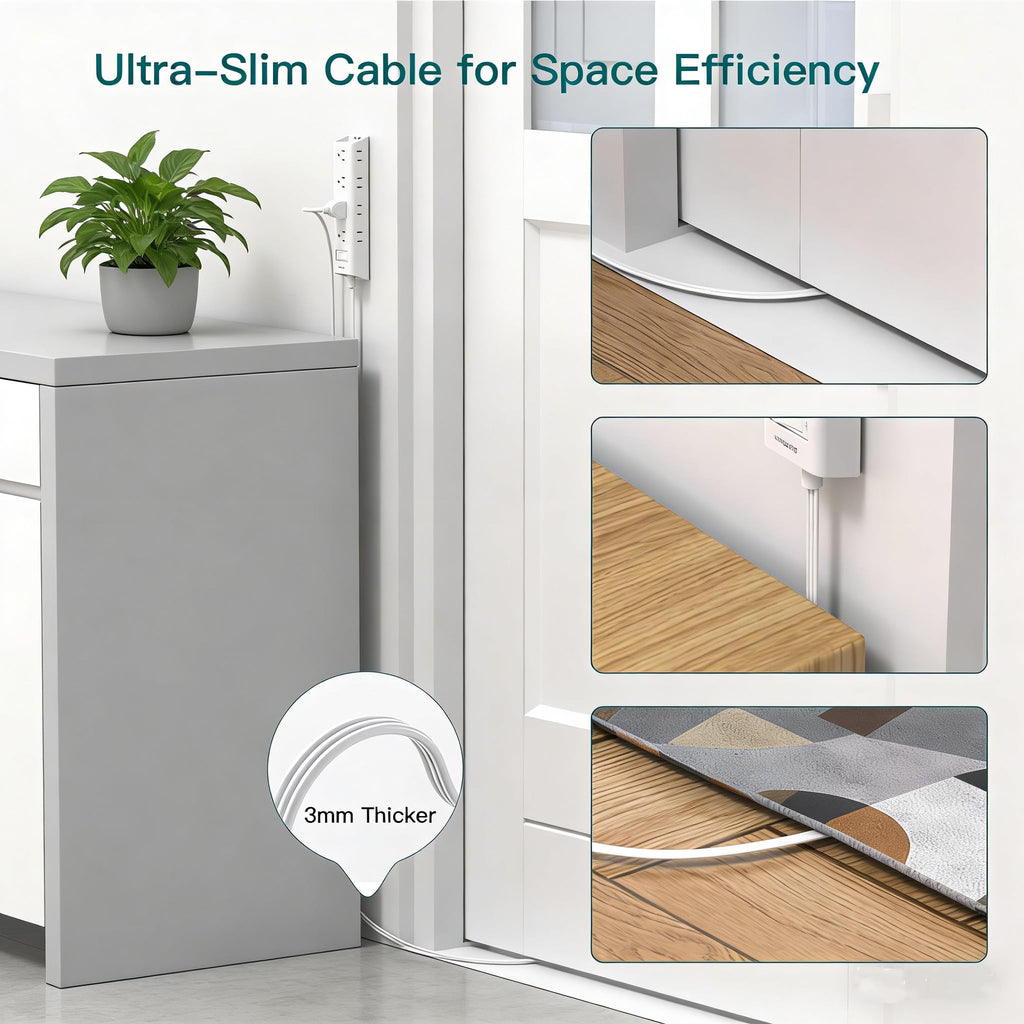 Flat Plug Power Strip, Ultra Thin Flat Extension Cord - 12 Outlets 3 Sides