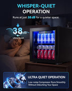 2.5 Cu.Ft Beverage Fridge, Glass Door Mini Fridge, Silver, 96 Can