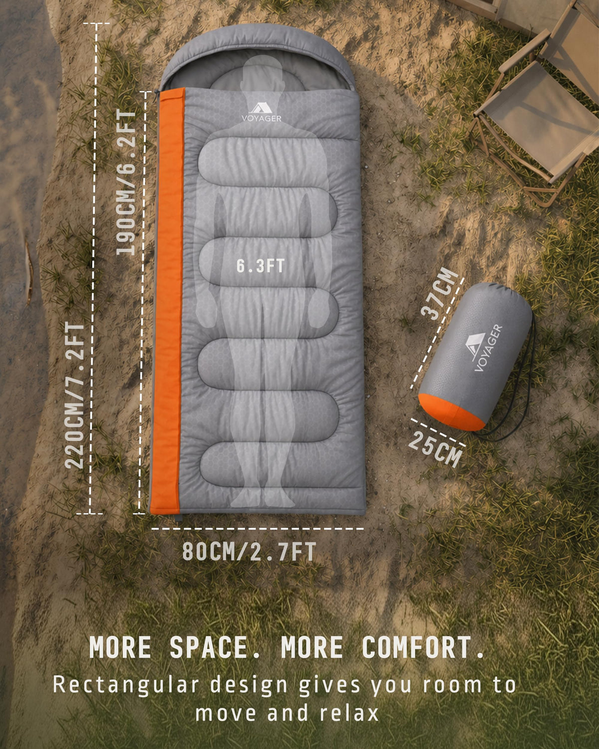 Voyager Sleeping Bag for Adults, Lightweight 3-4 Season Waterproof Camping