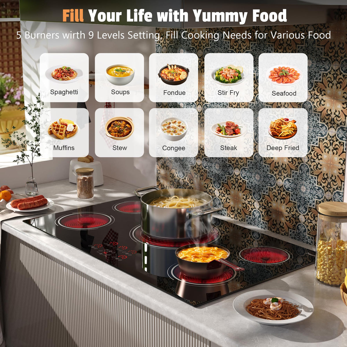 2 Burner Electric Cooktop 110V, 2000W Shard Power