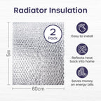 Radiator Foil 5m x 60cm - 1 Pack Folded Radiator Reflector Panels for Enhance Heat Efficiency - Energy Saving Insulation Foil and Radiator Heat Deflector for Home Heating with Adhesive Pads