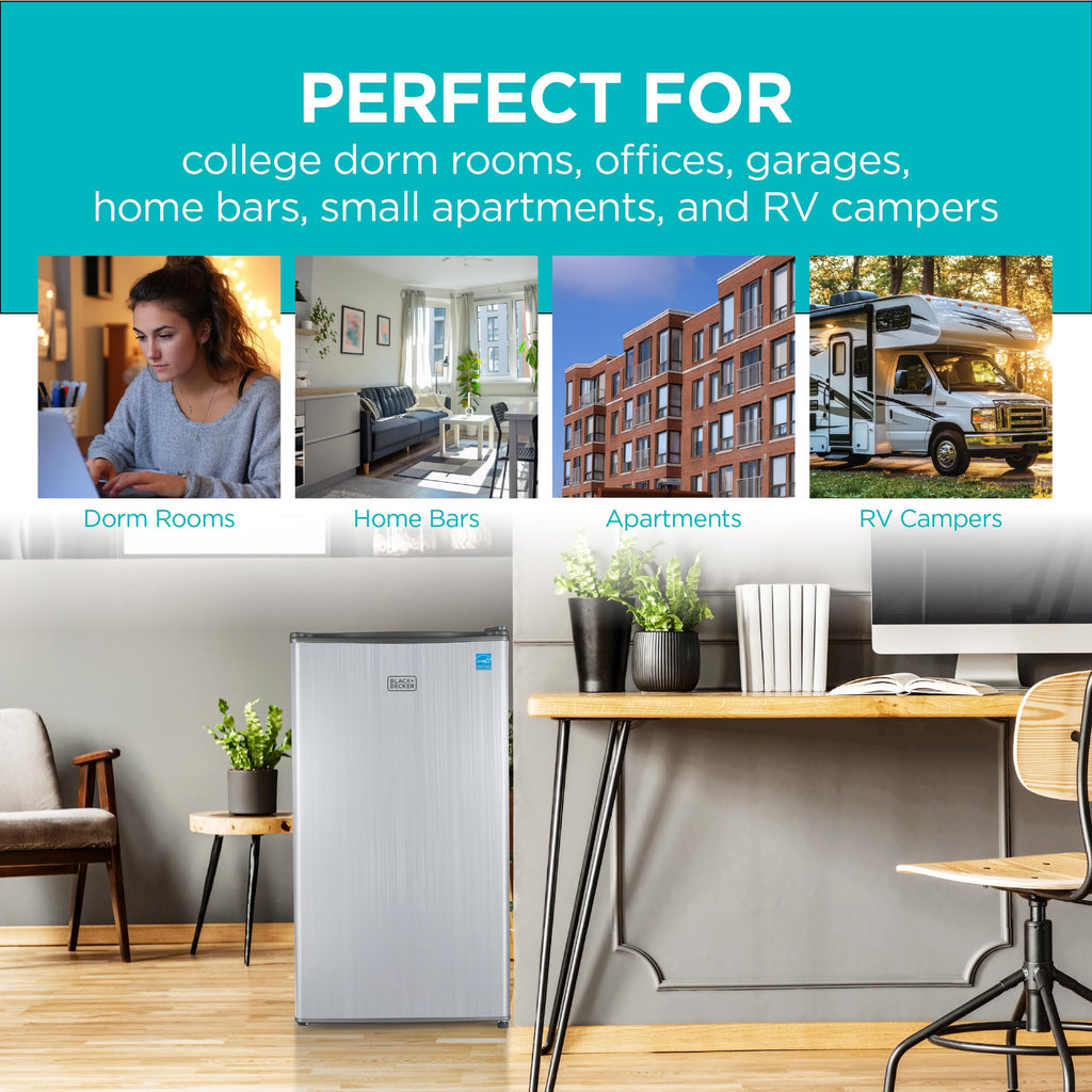 BLACK+DECKER 2.5 Cu. Ft. Compact Refrigerator, BCRK25V, Stainless Look