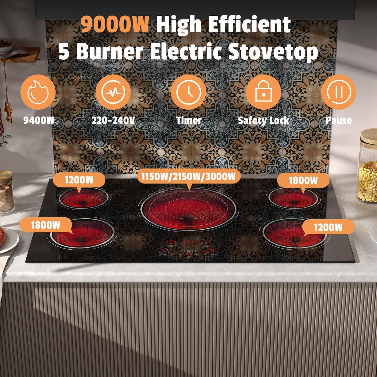 2 Burner Electric Cooktop 110V, 2000W Shard Power