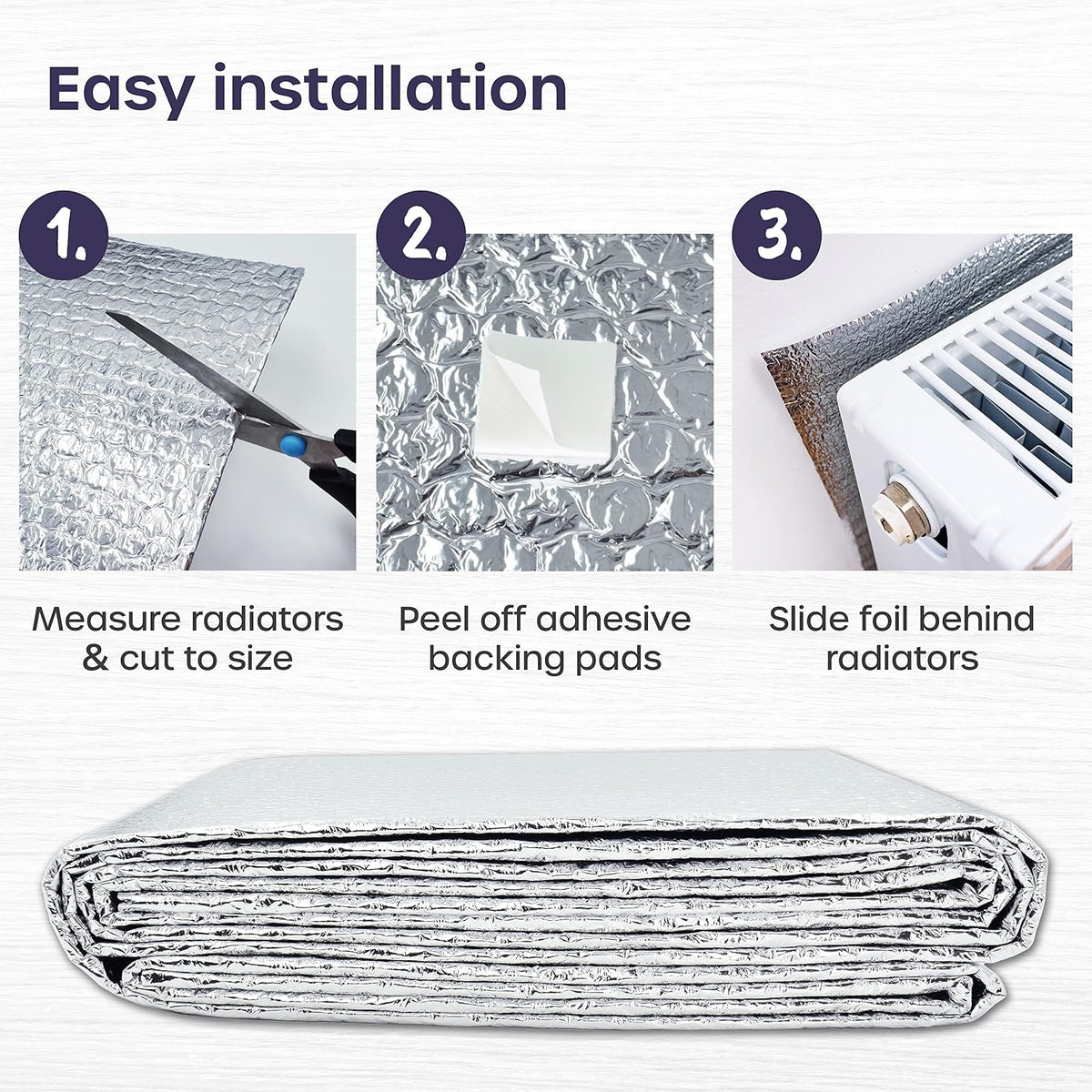 Radiator Foil 5m x 60cm - 1 Pack Folded Radiator Reflector Panels for Enhance Heat Efficiency - Energy Saving Insulation Foil and Radiator Heat Deflector for Home Heating with Adhesive Pads