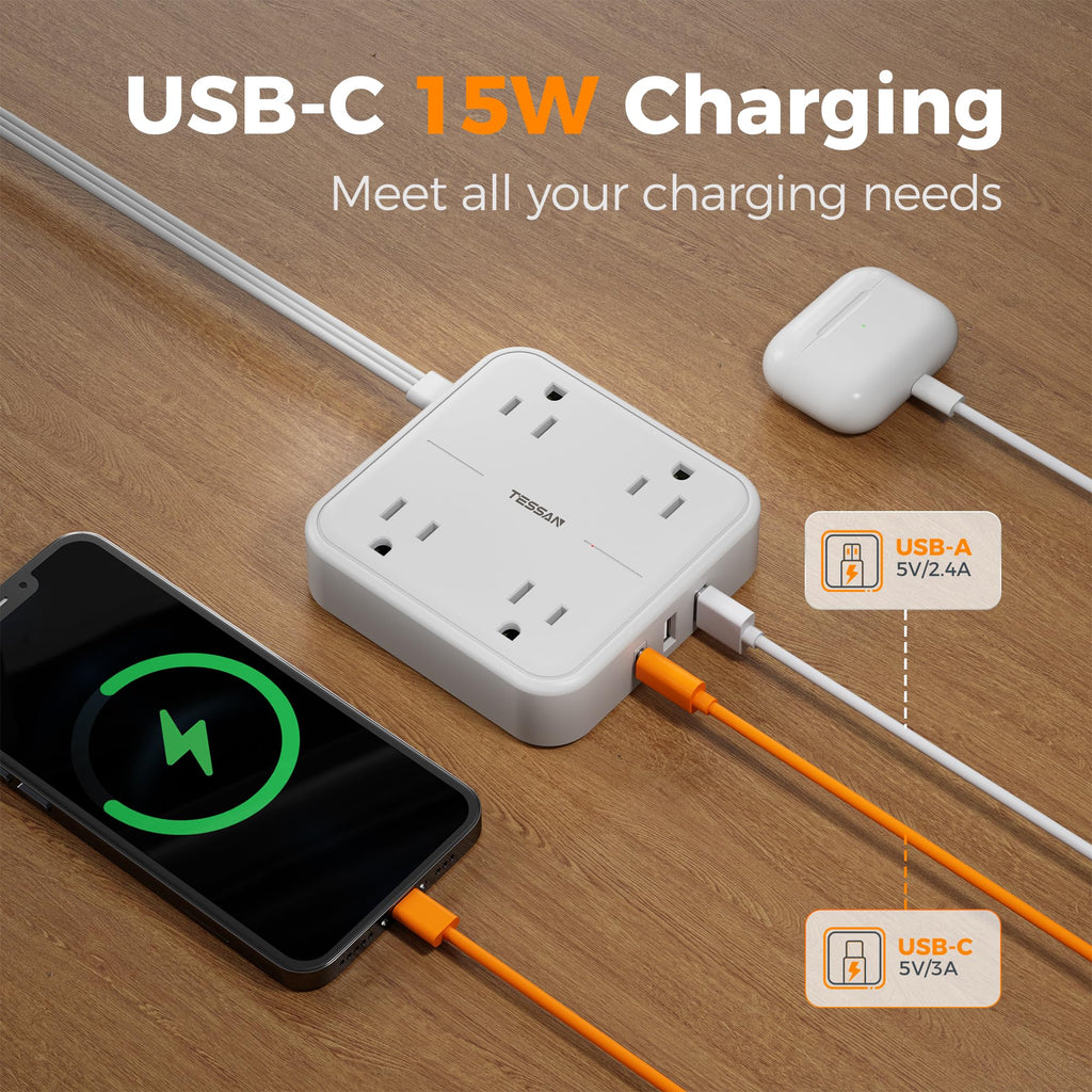 TESSAN PD 20W Surge Protector Extension Cord 5Ft, Flat Plug Power Strip