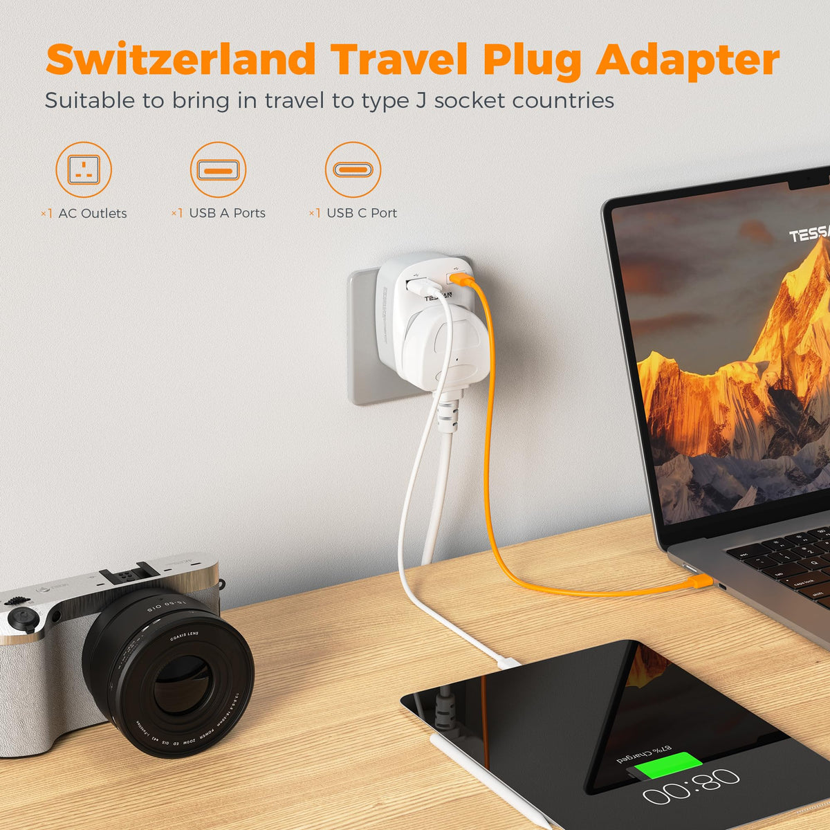 TESSAN UK to US Plug Adaptor 2 Pack, Type B USA Travel Adapter with USB C