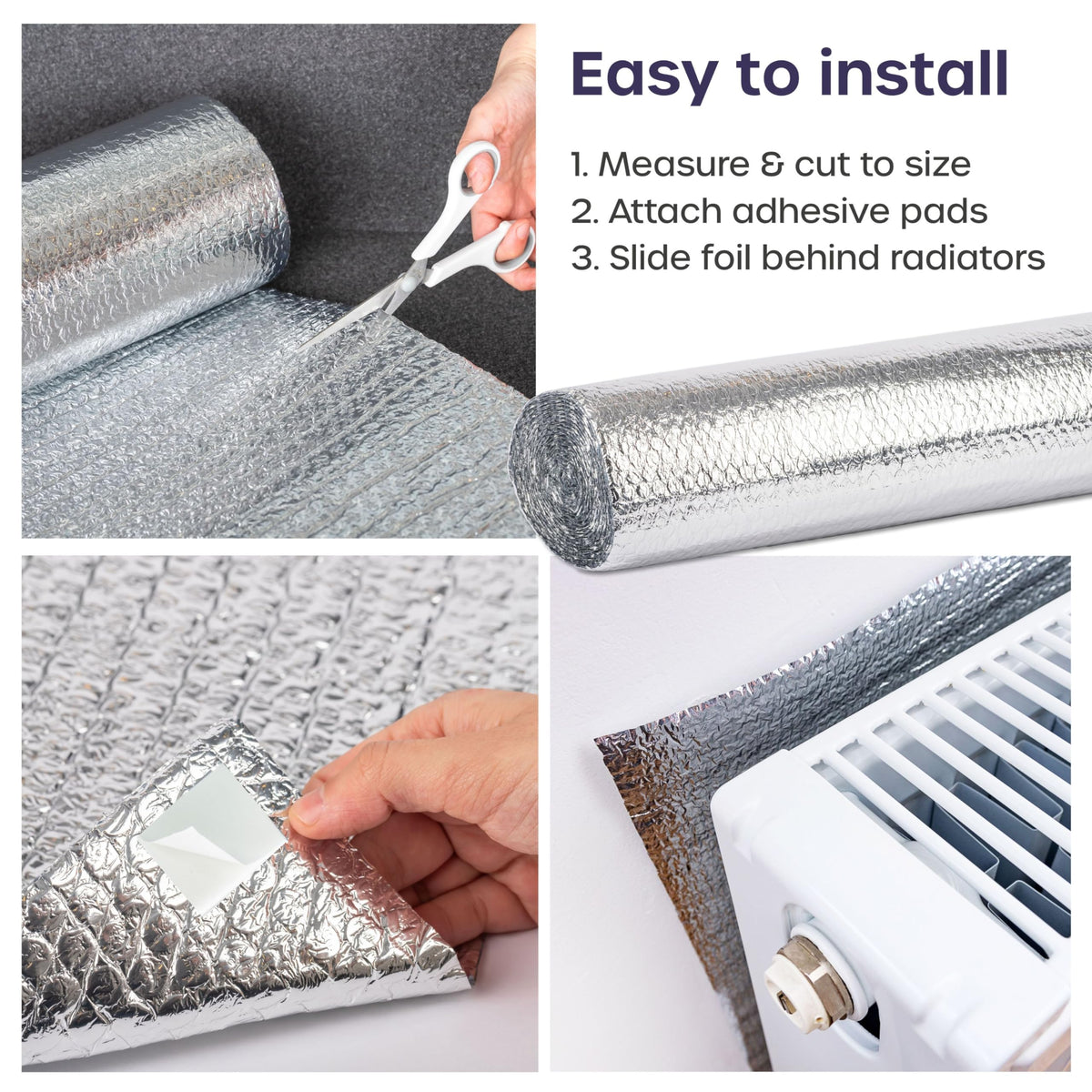 Radiator Foil 5m x 60cm - 1 Pack Folded Radiator Reflector Panels for Enhance Heat Efficiency - Energy Saving Insulation Foil and Radiator Heat Deflector for Home Heating with Adhesive Pads