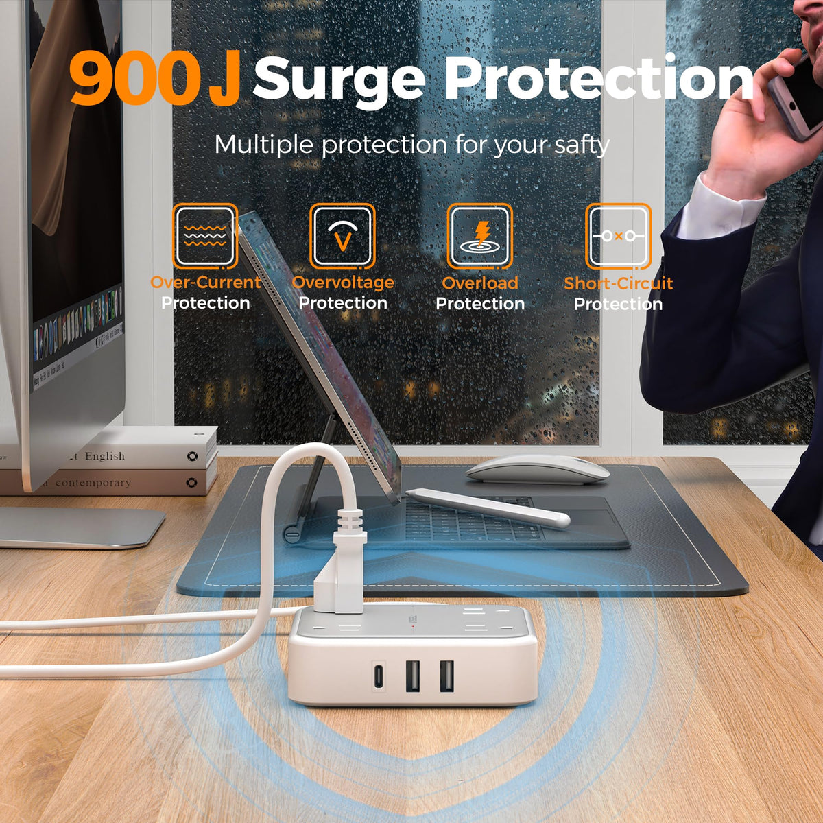 TESSAN PD 20W Surge Protector Extension Cord 5Ft, Flat Plug Power Strip