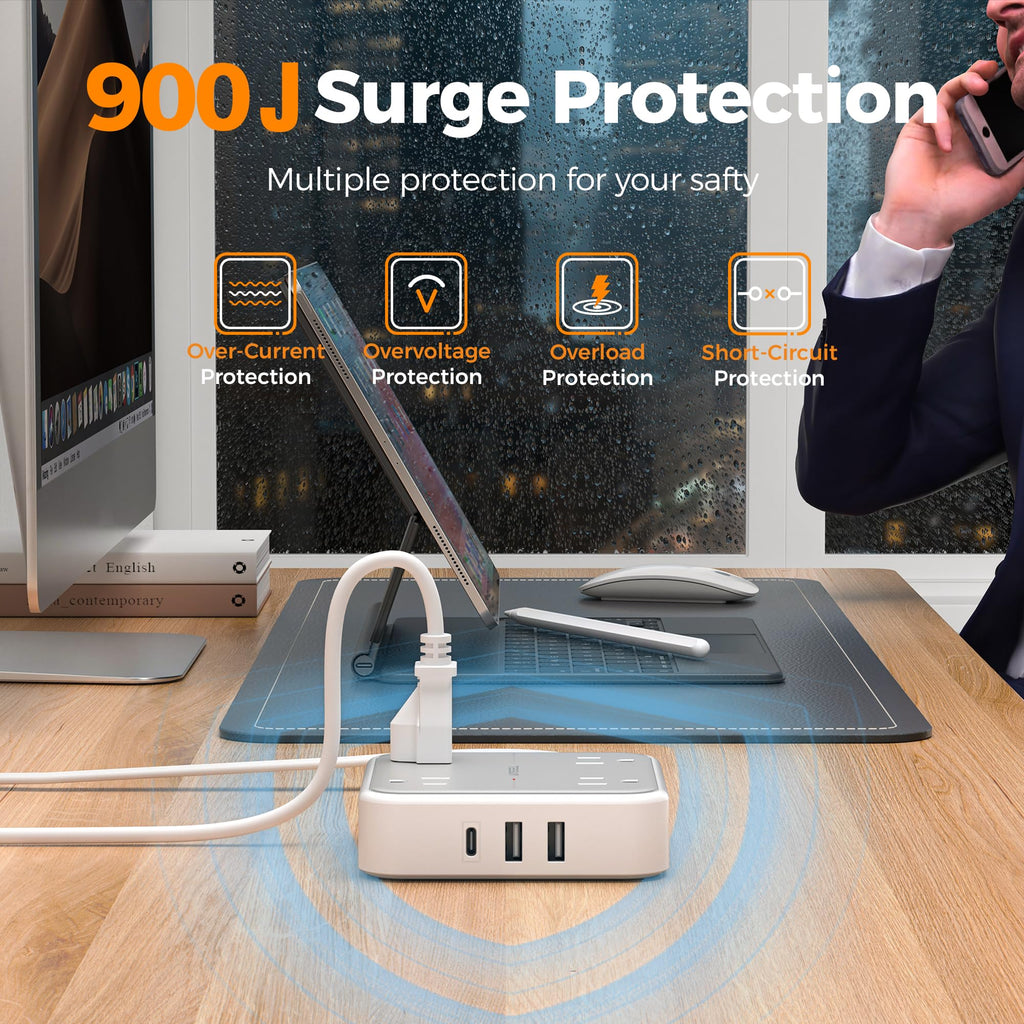 TESSAN PD 20W Surge Protector Extension Cord 5Ft, Flat Plug Power Strip