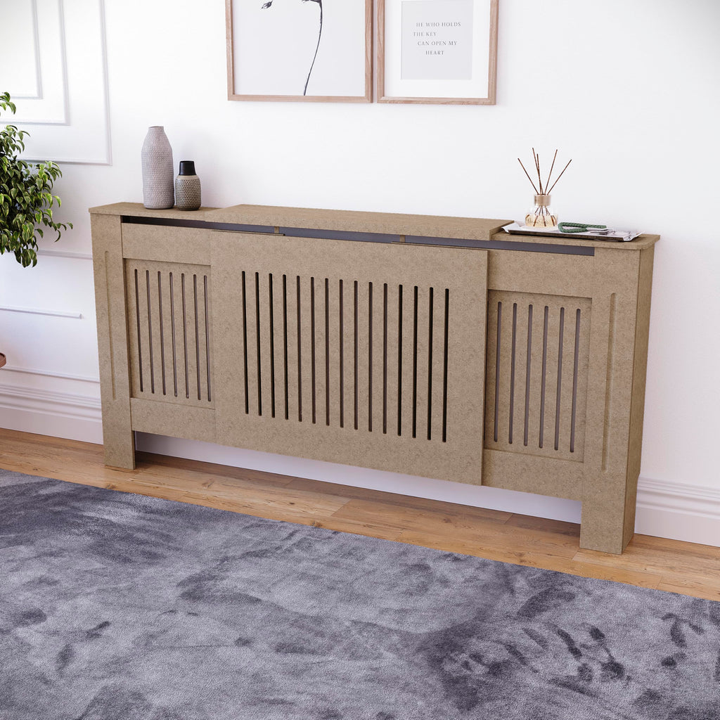 Vida Designs Chelsea Radiator Cover White - Medium - Modern Vertical Slat Design For Optimal Heat Circulation - H82xW111xD19cm - Painted MDF Cabinet Ideal For Living Room & Hallway
