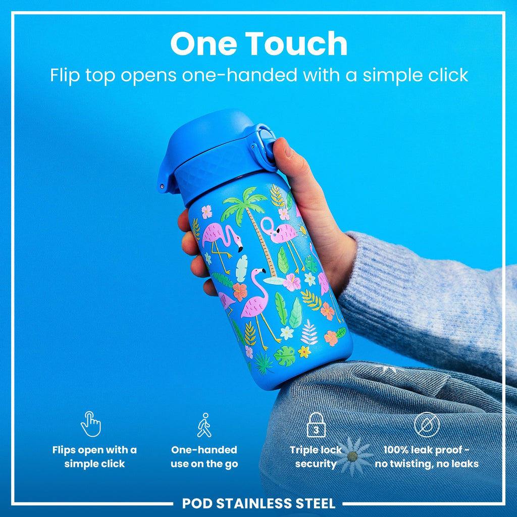 ION8 Lightweight Steel Kids Water Bottle, 400ml/13oz, Purple Unicorns