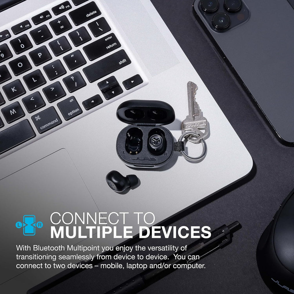 JLab JBuds Mini True Wireless Earbuds, Bluetooth Multipoint, Charcoal Black