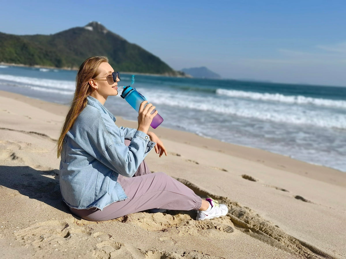 EYQ 1L Water Bottle, 1 Litre Water Bottle with Straw, 32oz Leak-Proof Motivational Sports Drinks Bottle with Time Marker, Tritan BPA-Free, Drinking Waterbottles for Gym Outdoor Sports