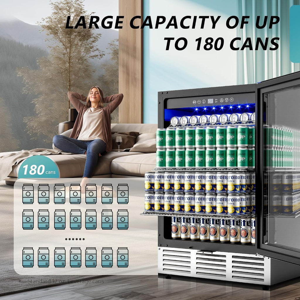 EUHOMY 24 Can Mini Fridge, 18L Beverage Refrigerator with Quiet Compressor