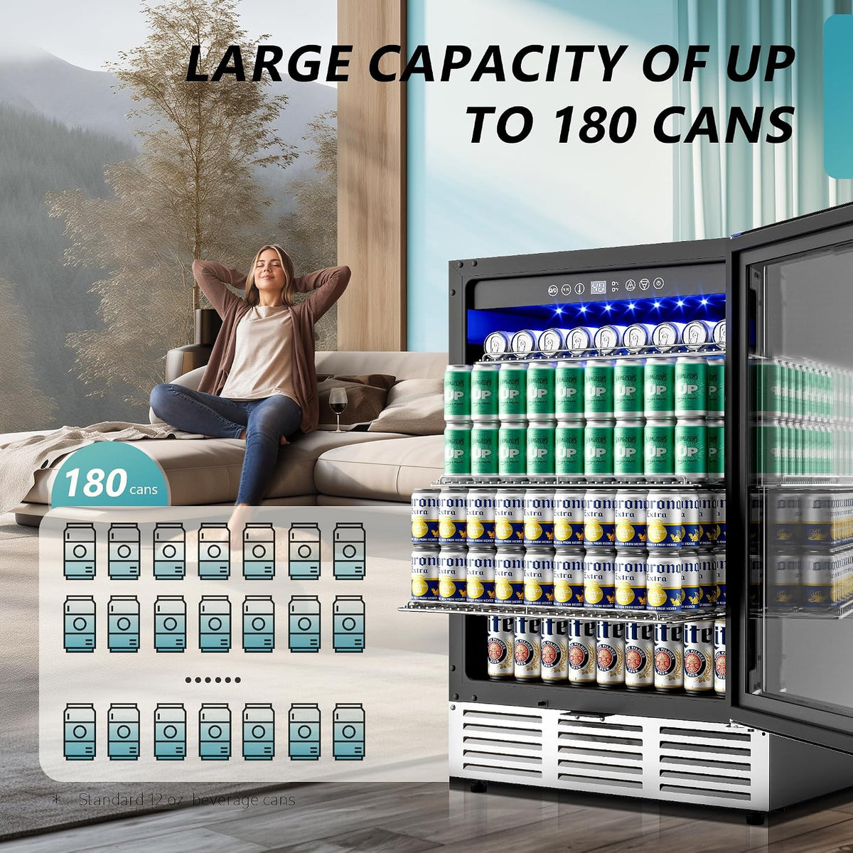 EUHOMY 24 Can Mini Fridge, 18L Beverage Refrigerator with Quiet Compressor