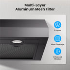 VIKIO HOME Under Cabinet Range Hood 30 Inch, 1200 CFM Dual-Motor Kitchen Vent with LED Lights, Button Control, Ducted Stainless Steel Vent Hood, Reusable 5-Layer Aluminum Filters, Black