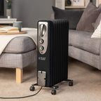 Russell Hobbs 2000W/2KW Oil Filled Radiator, 9 Fin Portable Electric Heater - White, Adjustable Thermostat with 3 Heat Settings, Safety Cut-off, 20 m sq Room Size, RHOFR5002, 2 Year Guarantee