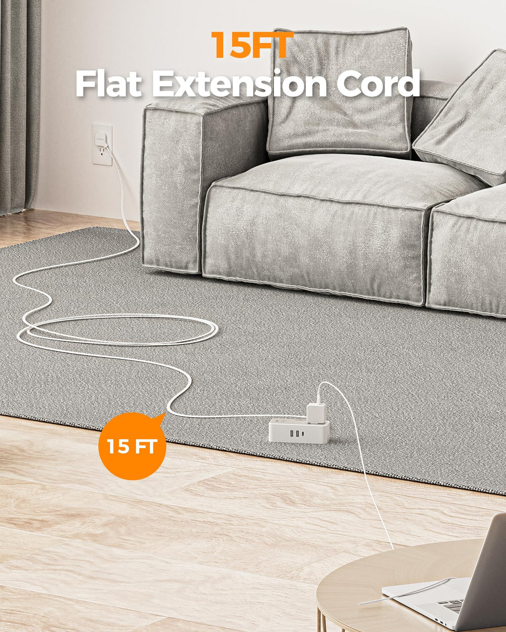 TESSAN Extension Cord 10 FT, Power Strip with 900J Surge Protection, Grey