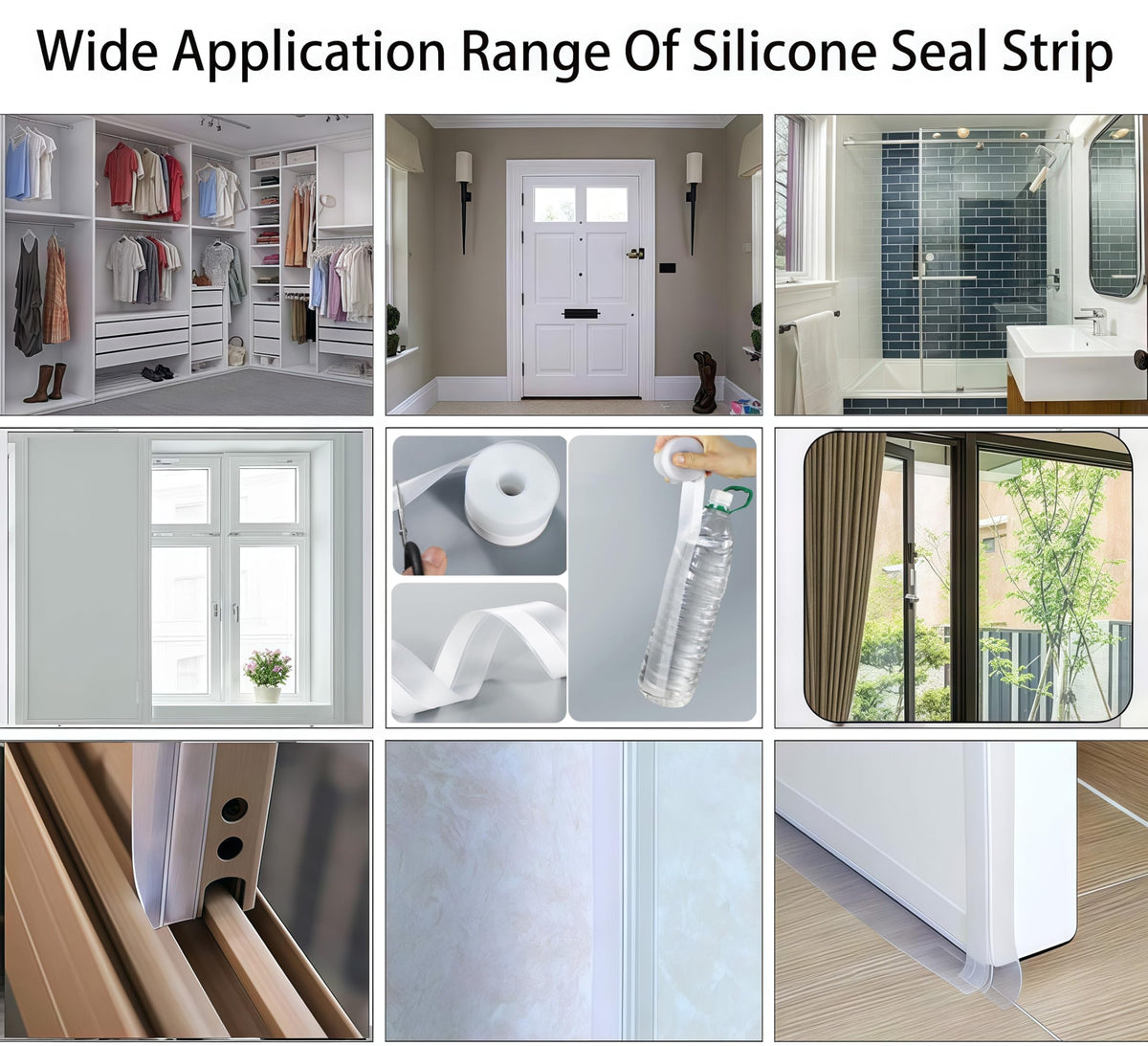 Silicone Seal Door Strip Bottom - 8M/26ft (W: 35MM) Silicone Sealing Sticker Self Adhesive Weather Stripping for Gaps of House, Glass Shower, Window and Door, Weatherproof Soundproof Insect Proof