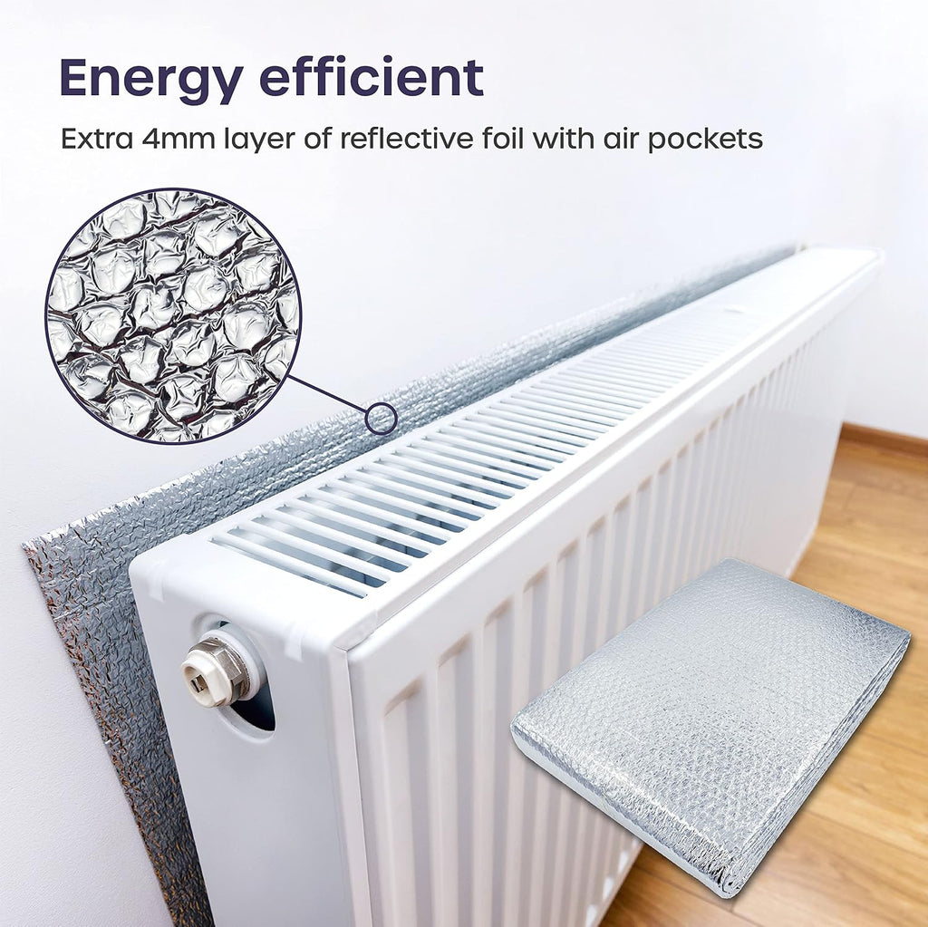 Radiator Foil 5m x 60cm - 1 Pack Folded Radiator Reflector Panels for Enhance Heat Efficiency - Energy Saving Insulation Foil and Radiator Heat Deflector for Home Heating with Adhesive Pads