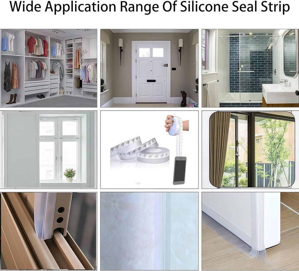 Silicone Seal Door Strip Bottom - 8M/26ft (W: 35MM) Silicone Sealing Sticker Self Adhesive Weather Stripping for Gaps of House, Glass Shower, Window and Door, Weatherproof Soundproof Insect Proof