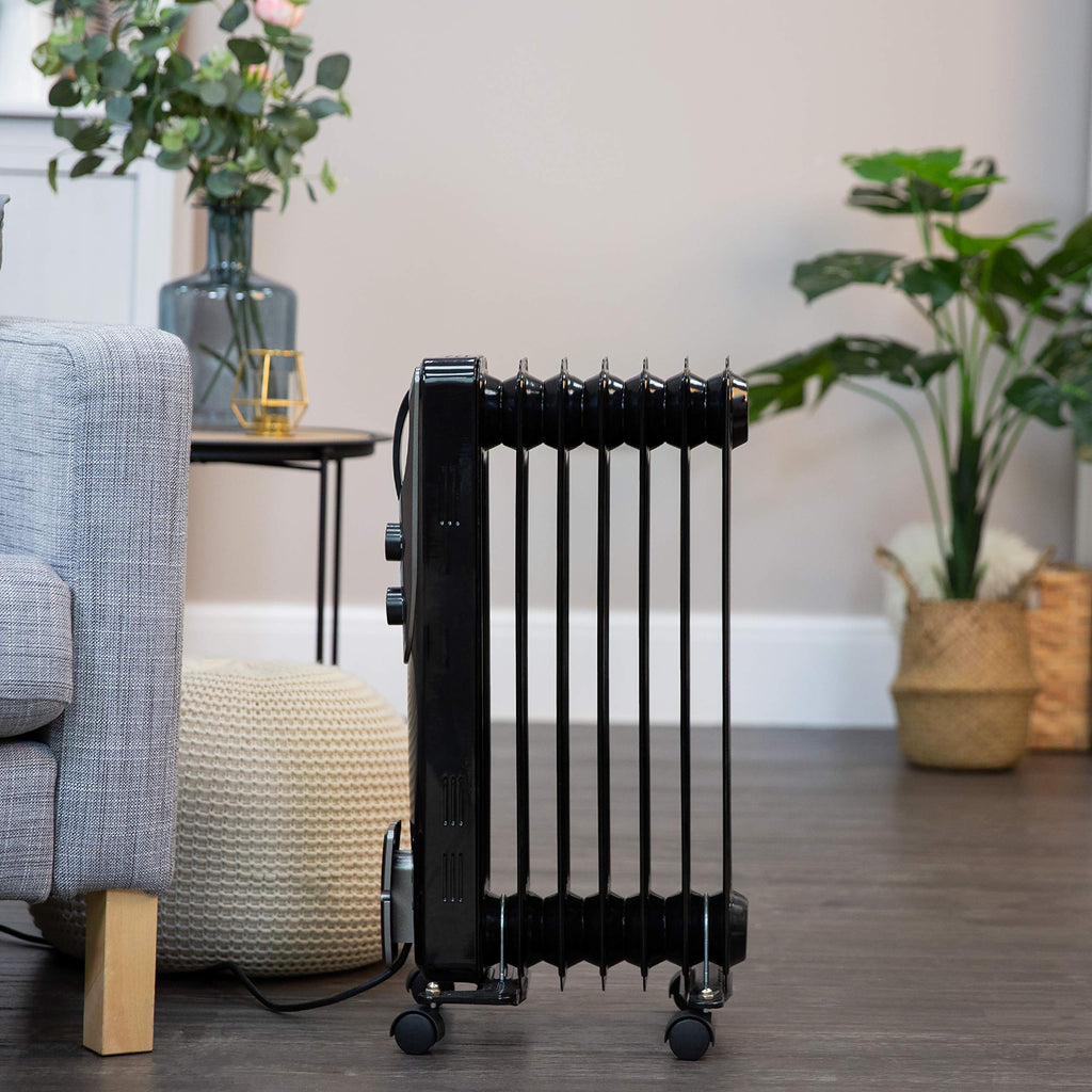 Russell Hobbs 2000W/2KW Oil Filled Radiator, 9 Fin Portable Electric Heater - White, Adjustable Thermostat with 3 Heat Settings, Safety Cut-off, 20 m sq Room Size, RHOFR5002, 2 Year Guarantee