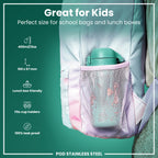 ION8 Lightweight Steel Kids Water Bottle, 400ml/13oz, Purple Unicorns
