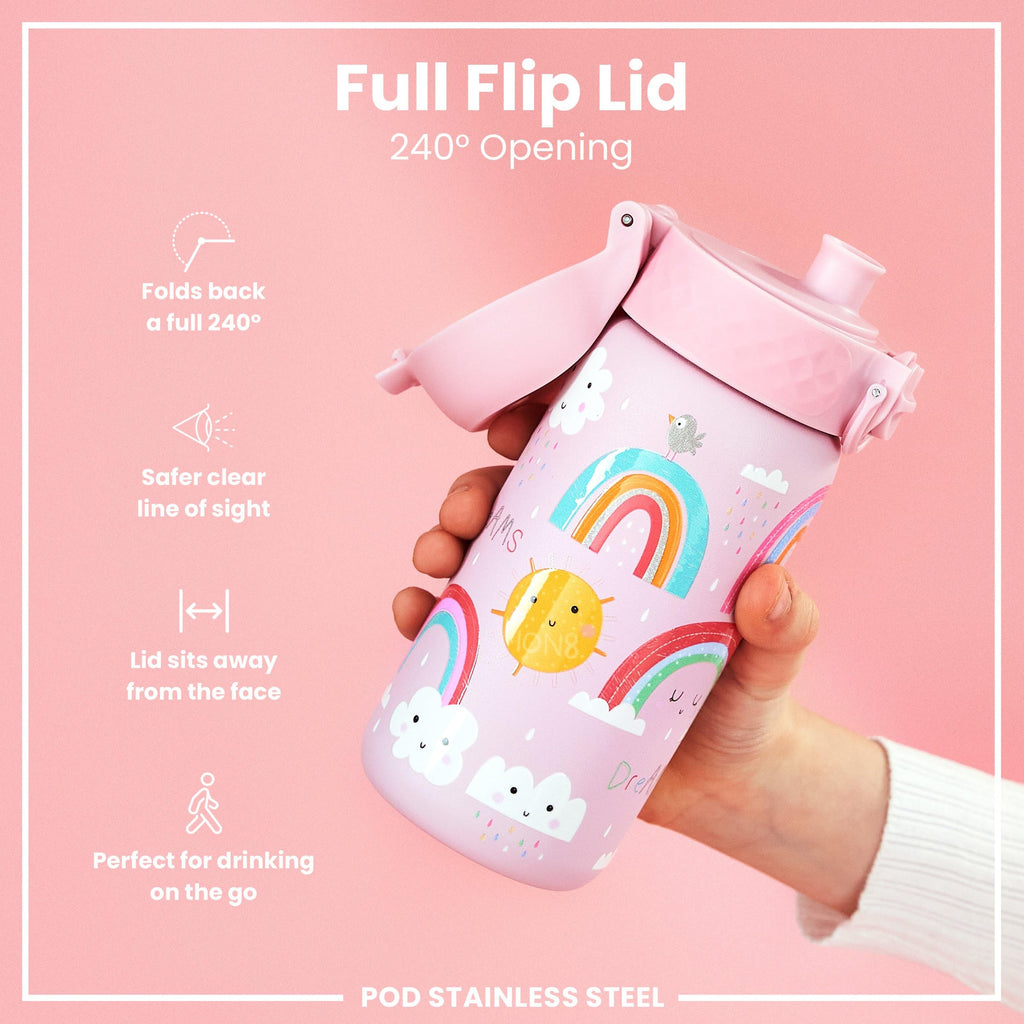 ION8 Lightweight Steel Kids Water Bottle, 400ml/13oz, Purple Unicorns