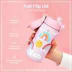 ION8 Lightweight Steel Kids Water Bottle, 400ml/13oz, Purple Unicorns