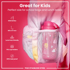 ION8 Lightweight Steel Kids Water Bottle, 400ml/13oz, Purple Unicorns