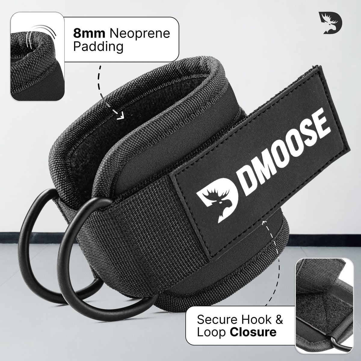 DMoose Fitness Ankle Strap for Cable Machine - One Size Fit with Premium Padding Cuffs - Cable Kickback Ankle Straps - Gym Attachments & Lower Body Exercises