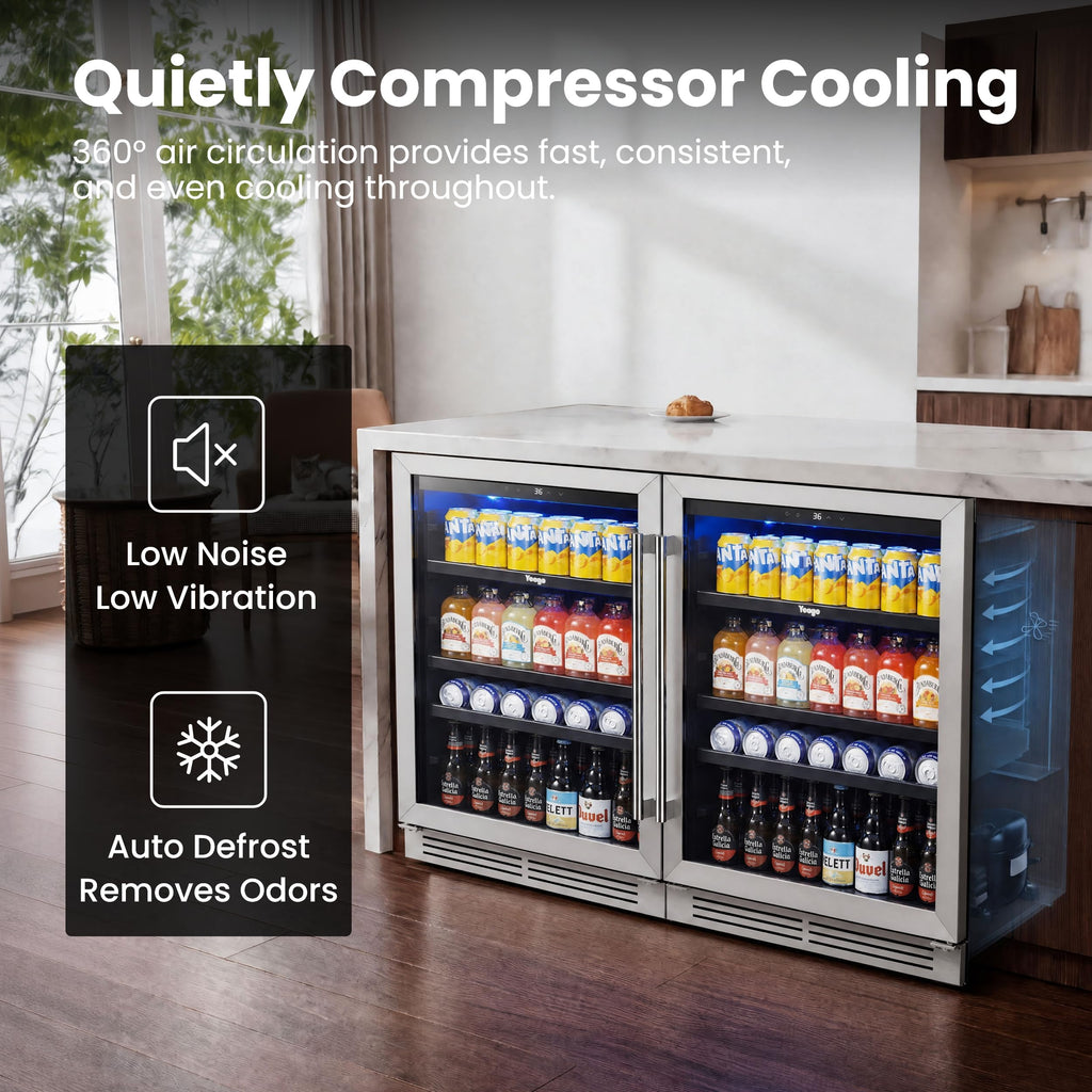 Yeego Beverage Refrigerator - 24 inch 180 Cans Beer Cooler with Glass Door