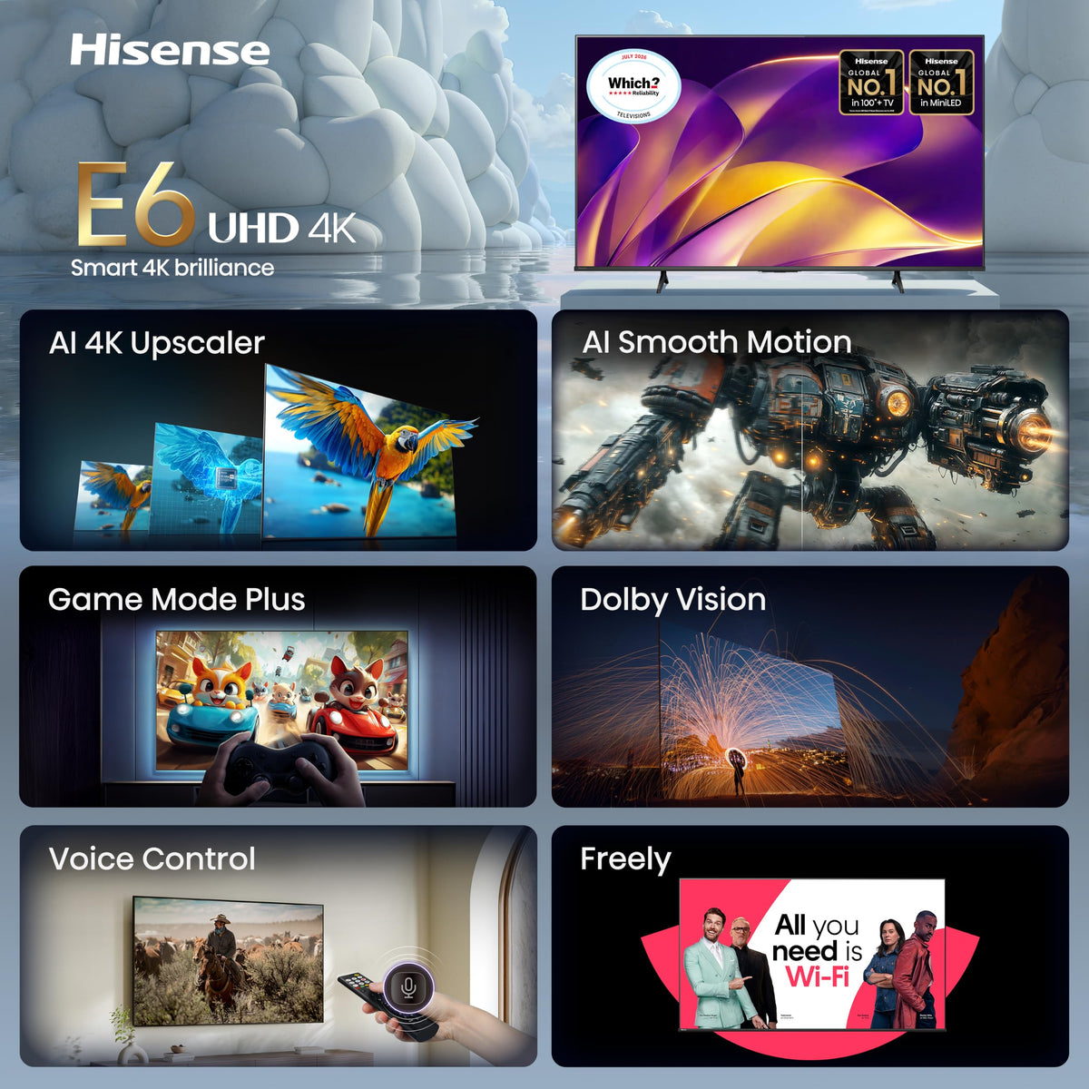 Hisense 43 Inch 43E6STUK 4K Ultra HD AI Smart TV