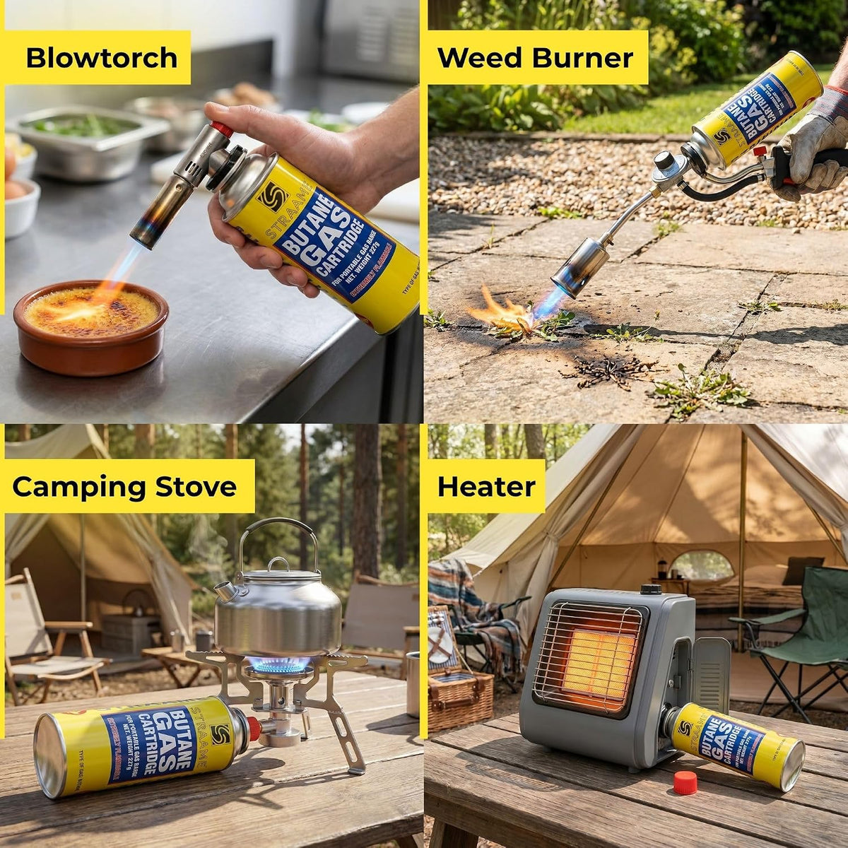Straame Camping Gas Cartridges 227g, Portable Push-Fit Canisters, Pack of 8