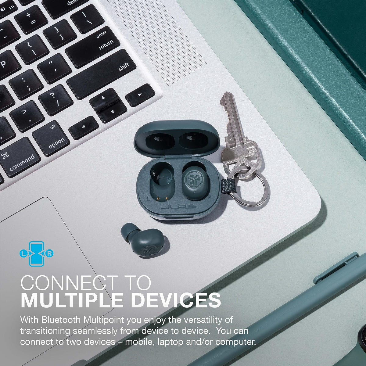 JLab JBuds Mini True Wireless Earbuds, Bluetooth Multipoint, Charcoal Black