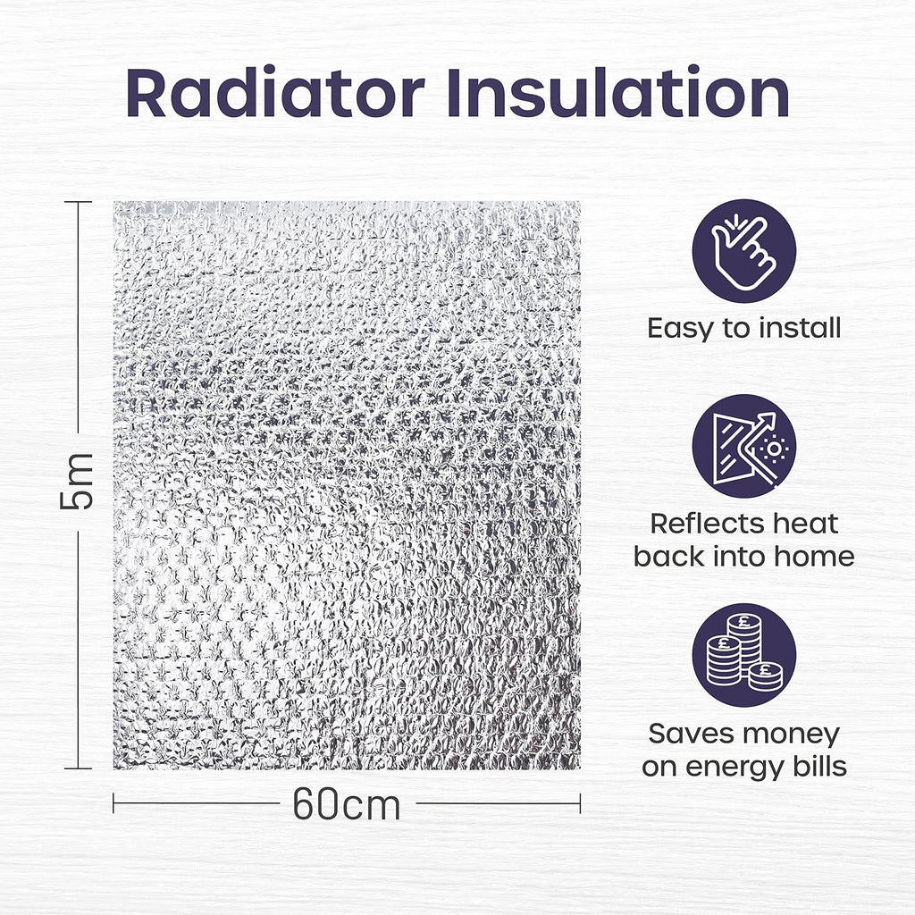 Radiator Foil 5m x 60cm - 1 Pack Folded Radiator Reflector Panels for Enhance Heat Efficiency - Energy Saving Insulation Foil and Radiator Heat Deflector for Home Heating with Adhesive Pads