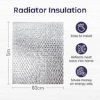 Radiator Foil 5m x 60cm - 1 Pack Folded Radiator Reflector Panels for Enhance Heat Efficiency - Energy Saving Insulation Foil and Radiator Heat Deflector for Home Heating with Adhesive Pads