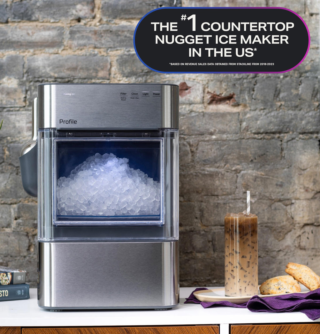 GE Profile Opal 2.0 Ultra Nugget Ice Maker with Scale Inhibiting Filter, Scoop Included, 38 lbs in 24 Hours, Pellet Ice Machine with WiFi & Smart Connected, Stone White