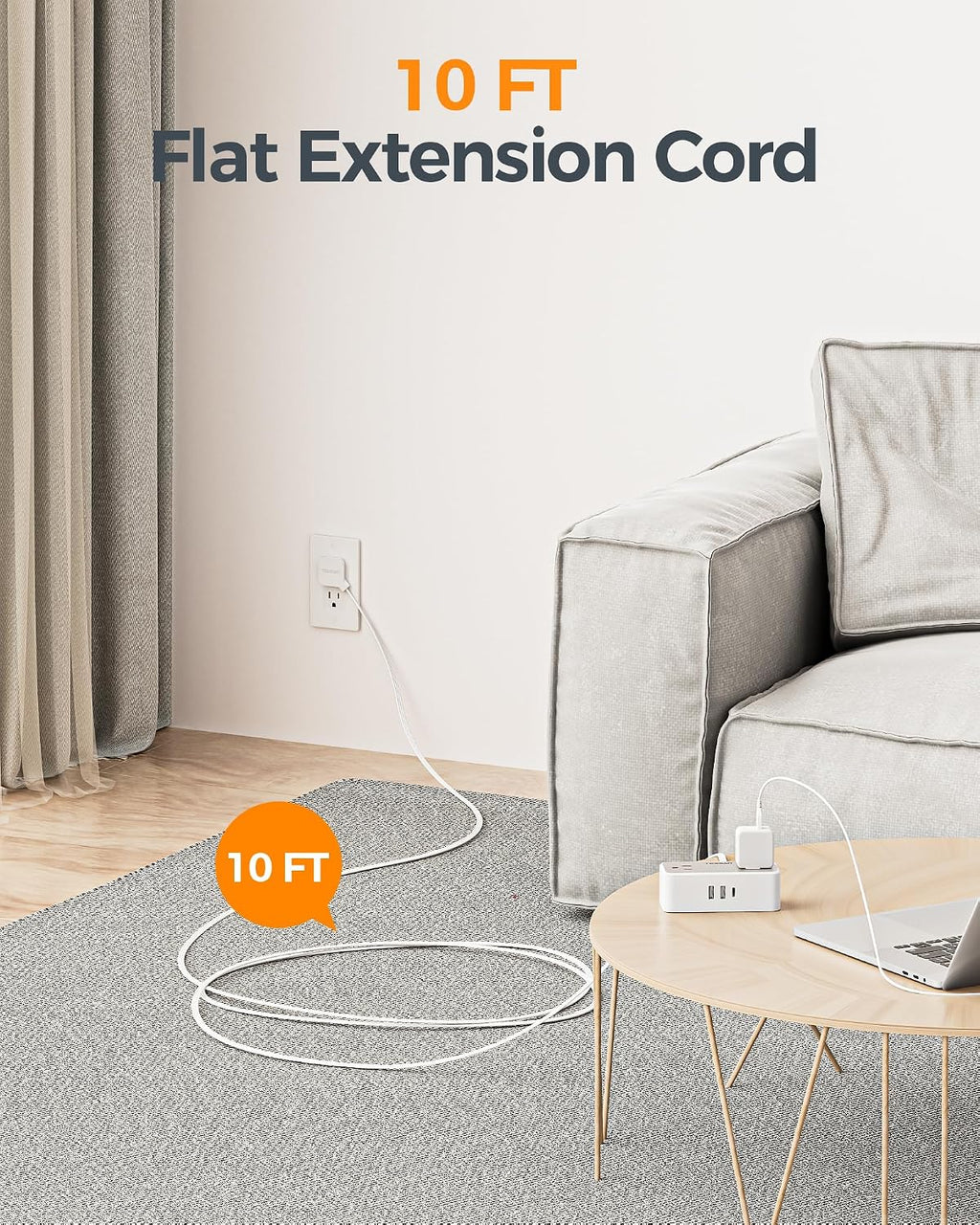 TESSAN Extension Cord 10 FT, Power Strip with 900J Surge Protection, Grey