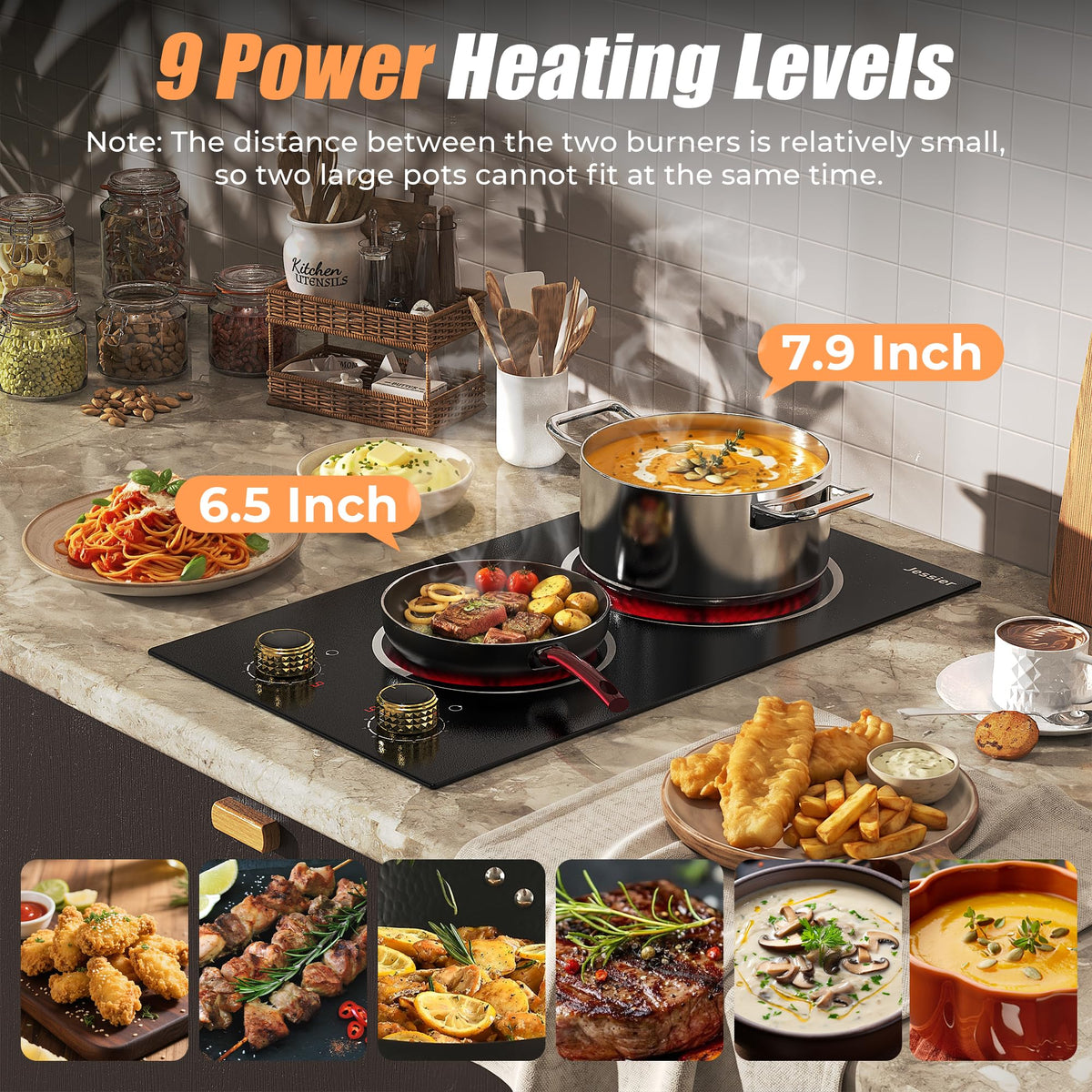 2 Burner Electric Cooktop 110V 2000W Countertop or Built-in