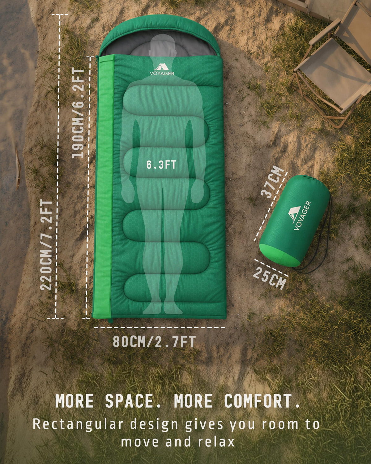 Voyager Sleeping Bag for Adults, Lightweight 3-4 Season Waterproof Camping