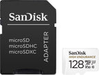 SanDisk 128GB High Endurance microSDXC card for IP cams & dash cams + SD adapter up to 10,000 Hours Full HD / 4K videos up to 100 MB/s UHS-I Class 10 U3 V30