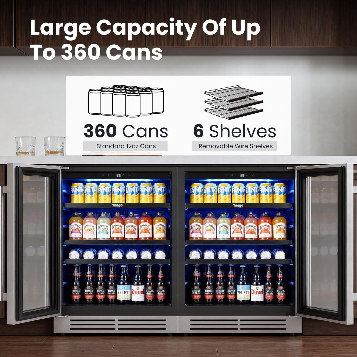 Yeego Beverage Refrigerator - 24 inch 180 Cans Beer Cooler with Glass Door