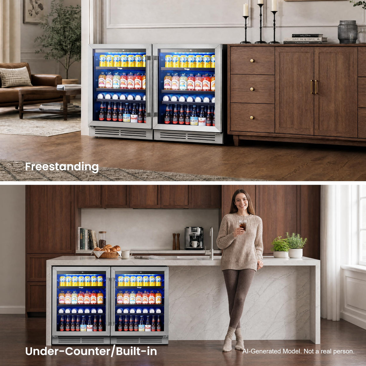 Yeego Beverage Refrigerator - 24 inch 180 Cans Beer Cooler with Glass Door