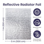 Radiator Foil 5m x 60cm - 1 Pack Folded Radiator Reflector Panels for Enhance Heat Efficiency - Energy Saving Insulation Foil and Radiator Heat Deflector for Home Heating with Adhesive Pads