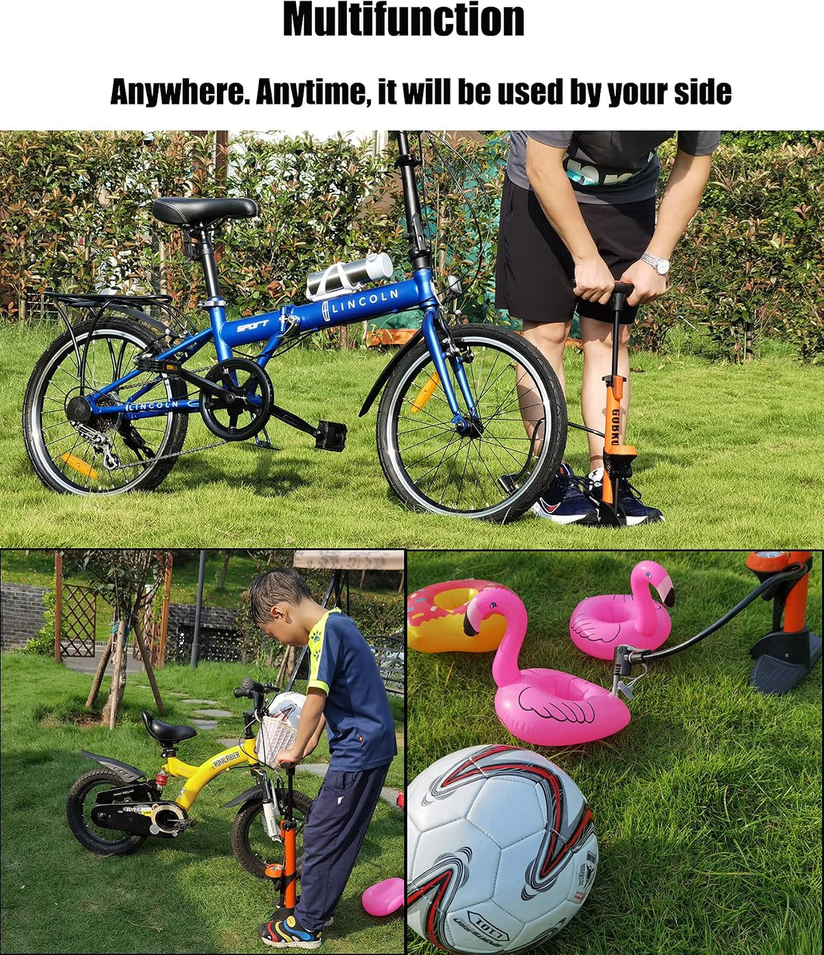 GOBKO Bike Pump Bicycle Floor Pump with Gauge, Bicycle Pumps with Presta and Schrader tire Pump multifunctional Air Pump for Road Bike MTB Sports Balls Pump High Pressure 160Psi &11Bar