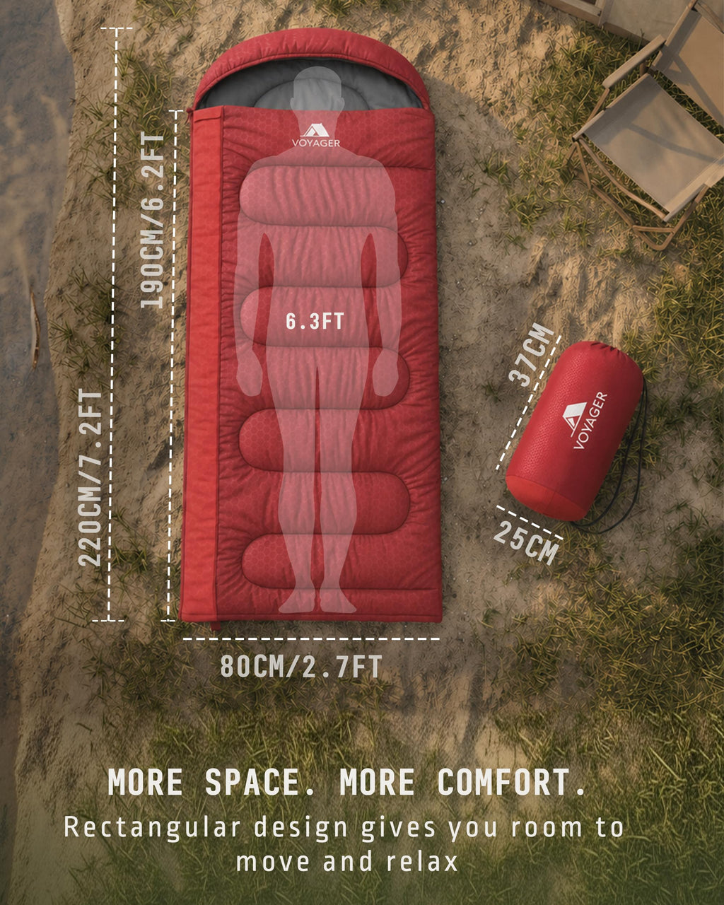 Voyager Sleeping Bag for Adults, Lightweight 3-4 Season Waterproof Camping
