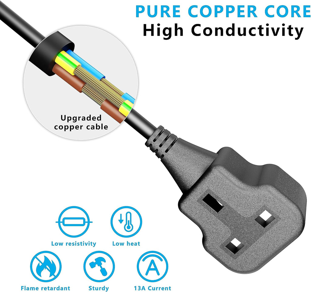 1 Meter Short Extension Lead Single Plug Socket Power Cable 13 Amp Extension Cord Electrical Socket Black