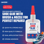 GH1200 (2-IN-1) Shoe Glue Sole Repair Waterproof with Brush Applicator and Nozzle - Clear Drying & Strong Shoe Repair Superglue for shoes - Non-Stiff Repairs, Fixes Sneakers, High Heels, Crocs & More