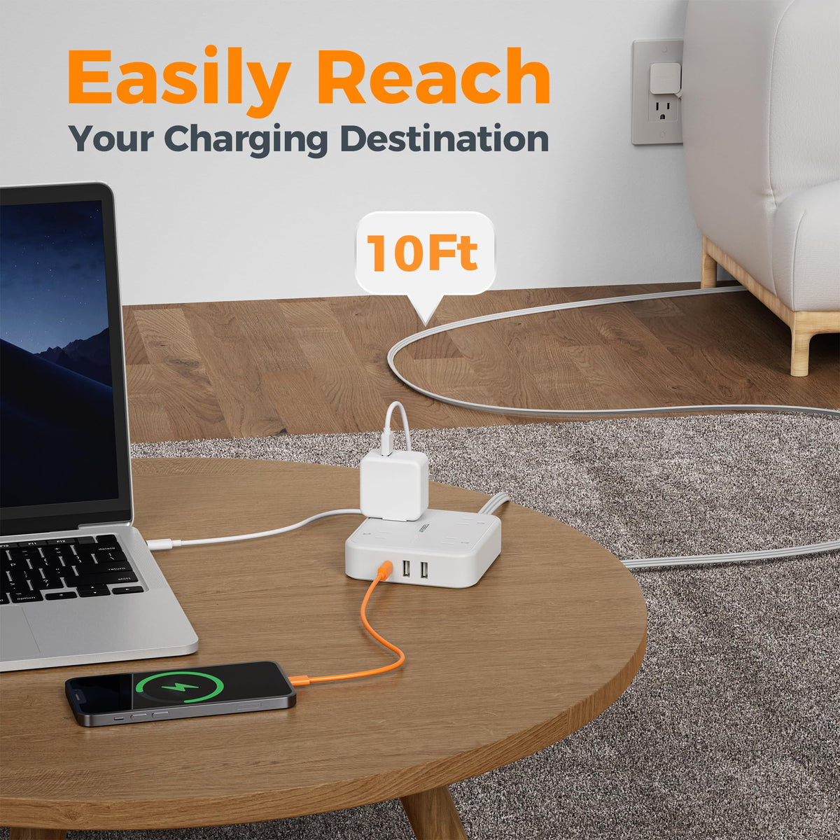 TESSAN PD 20W Surge Protector Extension Cord 5Ft, Flat Plug Power Strip